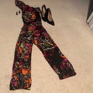 Off the Shoulder Multi Color Jumpsuit